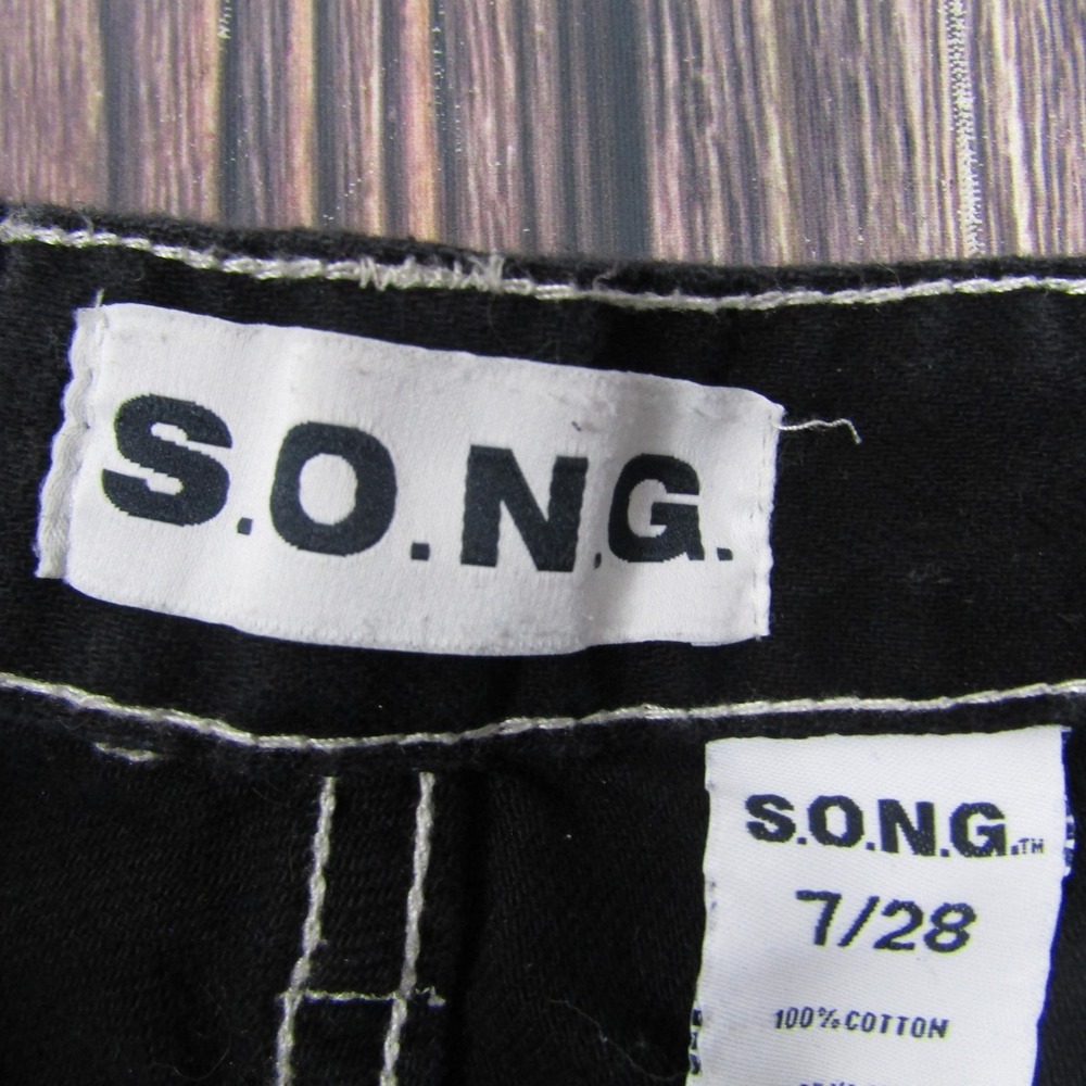 S.O.N.G. Pants Juniors 7/28 Black Cargo Twill Relaxed Fit Cotton Zip Fly Pockets - Picture 2 of 7
